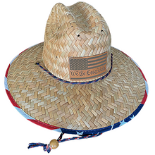 Load image into Gallery viewer, "We The Essentials" Support the Red, White, and Blue - Straw Hat with Leather Patch