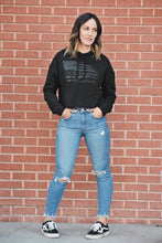 Load image into Gallery viewer, "We The Essentials" Midnight - Womens Metallic Black Cut Off Hoodie