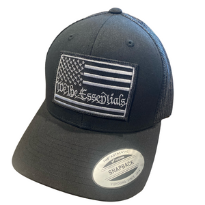 NEW  "We The Essentials" Black on Black Trucker Hat with Grey Patch