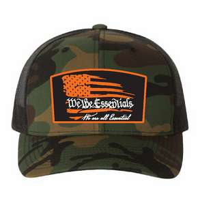 "We The Essentials"  - Camo Trucker Hat with Orange Patch
