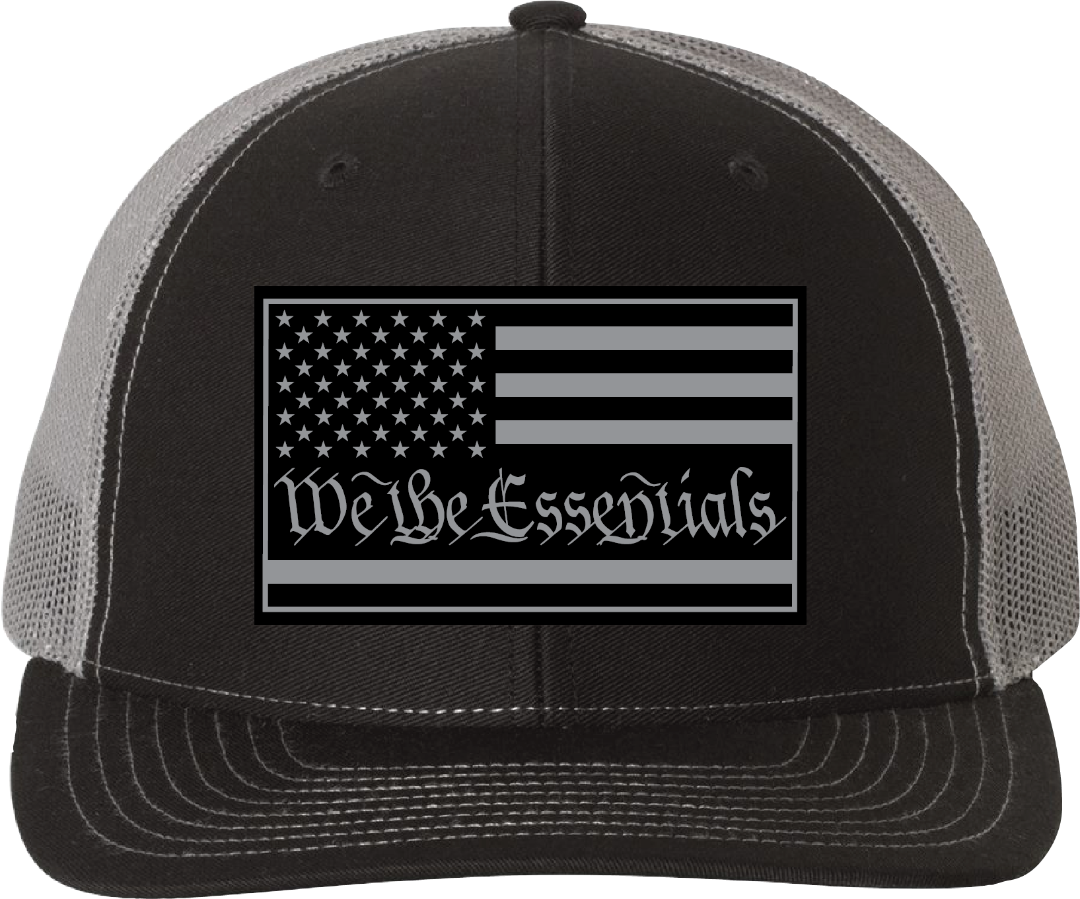 NEW We The Essentials Black on Black Trucker Hat with Orange Patch