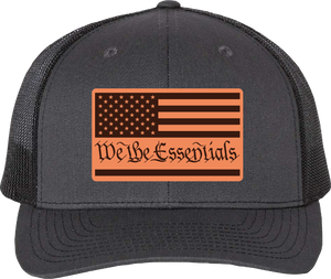 "We The Essentials" Grey and Black Trucker Hat with Leather Patch