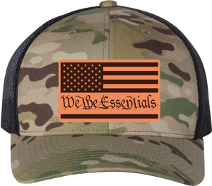 "We The Essentials" Multicam Green and Black Trucker Hat with Leather Patch