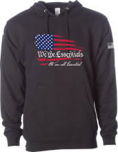 Load image into Gallery viewer, &quot;We The Essentials&quot; Support the Red, White, and Blue - Black Pullover Unisex Hoodie
